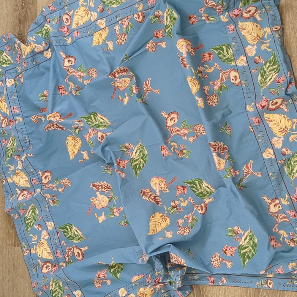 April Cornell Autumn Mushroom Forager 54x54 Blue Tablecloth - Picture 4 of 5